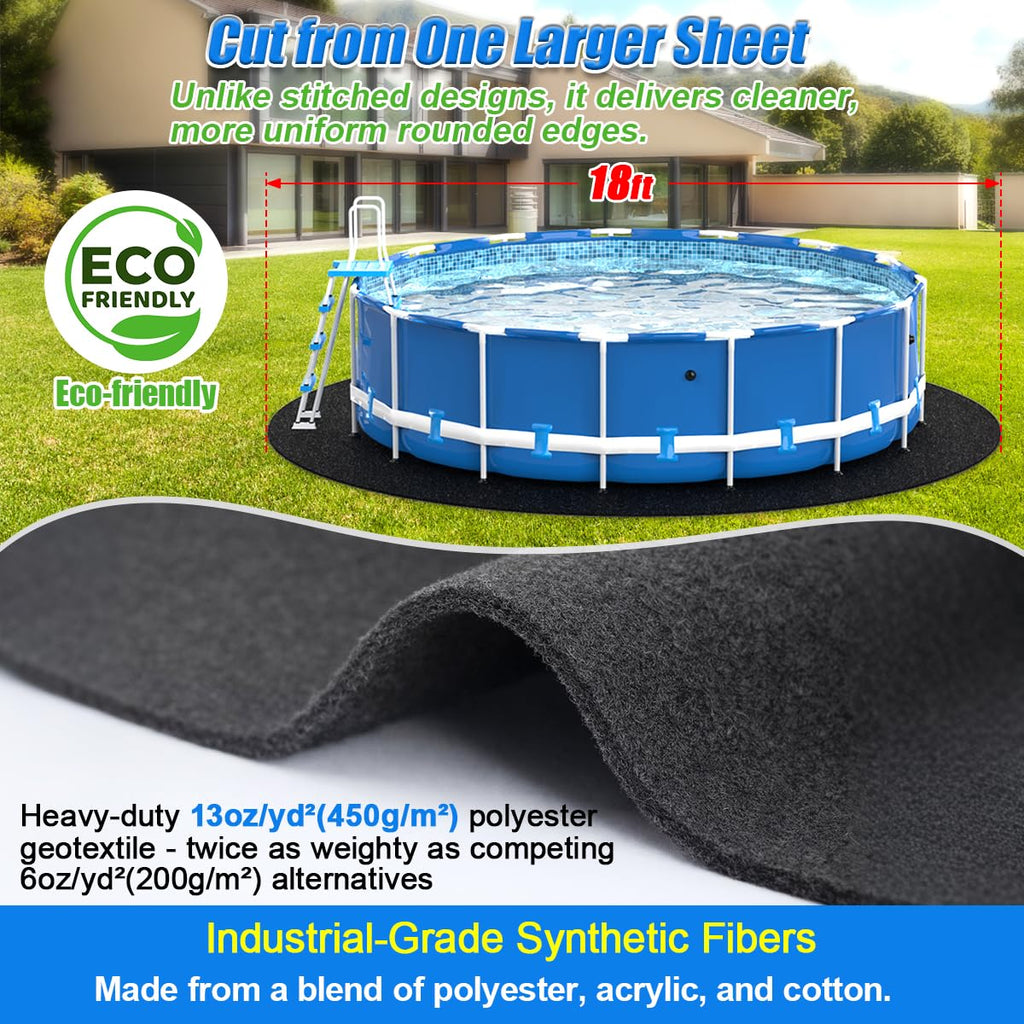 Abimars Pool Liner Pad for Above Ground Pools, 18 FT Round Extra-Thick Pool Mat, Seamless Comfort Underfoot, Puncture-Resistant Industrial-Grade Black Synthetic Fiber Pad