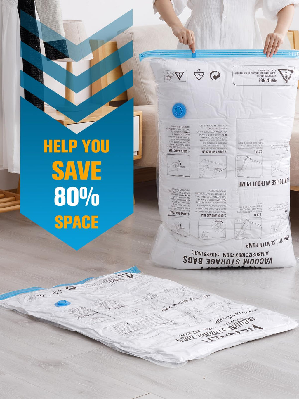 Vacuum Storage Bags with Electric Air Pump, New Air Valve 15 Pack (3 Jumbo, 3 Large, 3 Medium, 3 Small, 3 Roll Up Bags) Space Saver Bag, Vacuum Sealer Bags for Clothes, Pillows, Comforters, Travel