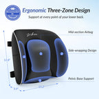 ZIKEE Airbag Lumbar Support Pillow for Office Chair and Car Seat, Adjustable Memory Foam Lumbar Pillow for Contoured Lower Back Support & Pain Relief, Lower Back Cushion with Dual Straps & Airy Fabric