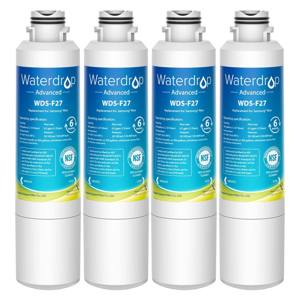 Waterdrop DA29-00020B 𝐍𝐒𝐅 𝟓𝟑&𝟒𝟐 𝐂𝐞𝐫𝐭𝐢𝐟𝐢𝐞𝐝 Water Filter, Replacement for Samsung® HAF-CIN/EXP, DA29-00020A/B, DA29-00020B-1, RF263BEAESR, RF28HMEDBSR, RS25J500DSR, 4 Filters