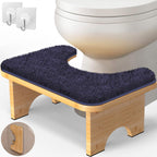 Vatex Bamboo Toilet Stool, 7” Foldable Potty Poop Bathroom Stool with Extra Soft Microfiber Rug and Hooks, Non-Slip Toilet Assistance Step Stool for Adult, Improve Squatting Posture - Healthy Gifts