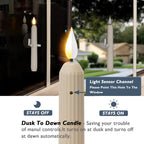 Homemory 6 Pcs Window Candles With Sensor Dusk to Dawn - Ivory Stripped Candlesticks With Suction Cups, Roman Column Battery Operated Flameless LED Taper for Christmas