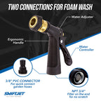 SwiftJet Car Wash Foam Gun + Microfiber Wash Mitt - Works with Any Soap - Garden Hose Car Foam Sprayer - Foam Cannon Car Wash Kit - Car Accessories Foam Blaster (Black Foam Gun with Mitt)