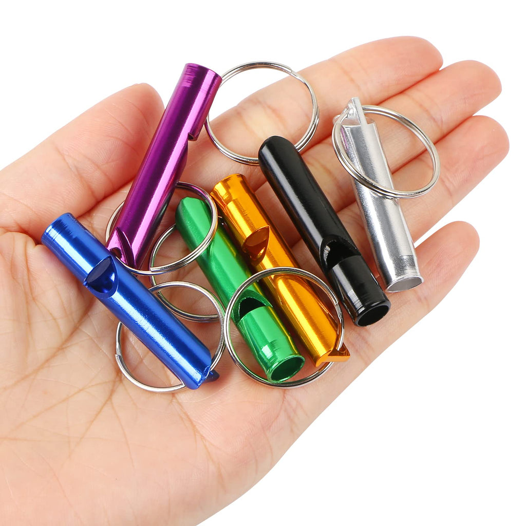 6 pcs Emergency Whistle with Key Chain, Aluminum Extra Loud Safety Survival Whistle Keychain for Outdoor Sports Camping Hiking Boating Hunting, 6 Colors