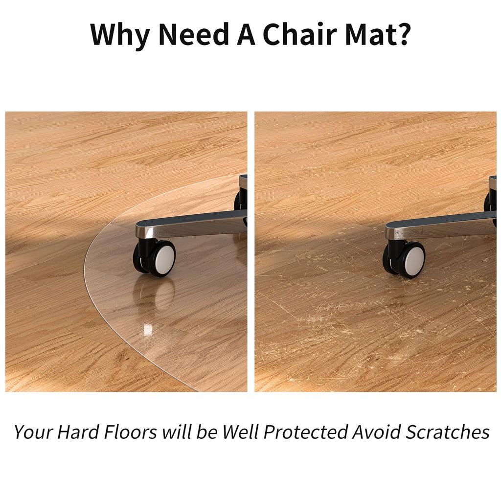 WASJOYE Office Chair Mat for Hard Floor, 36" Round Transparent Hard Floor Protector Cover Home Floor Mat for Computer Desk Rolling Chair