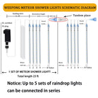 Weepong Christmas Lights Outdoor, Falling Rain Lights Meteor Shower Lights 12 inch 8Tube 192 LED Snowfall Icicle Cascading String Lights for Xmas Tree Christmas Decorations Holiday,UL Plug,Warm White