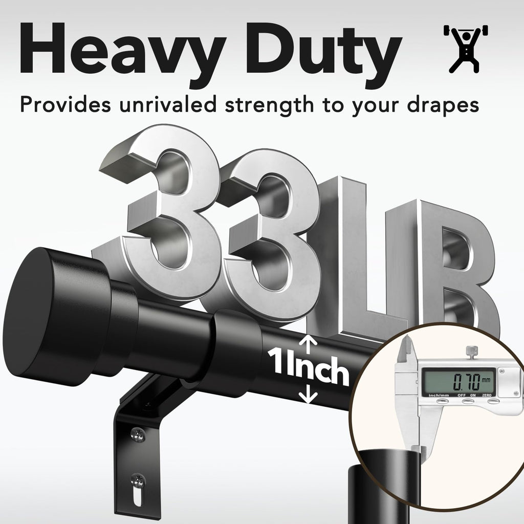IFELS Heavy Duty Curtain Rods for Windows 66 to 120 Inch, 1 Inch Adjustable Black Curtain Rod Set with Easy Installation and Modern Design (A1,Black,30-120")
