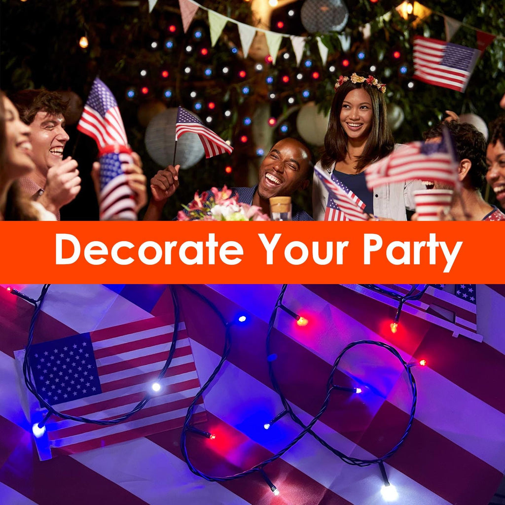 200 LED Red White and Blue Christmas String Lights Outdoor Indoor, 66FT Twinkle Lights Extendable Green Wire Waterproof for 4th of July Independence Day Memorial Day Xmas Tree Party Decorations