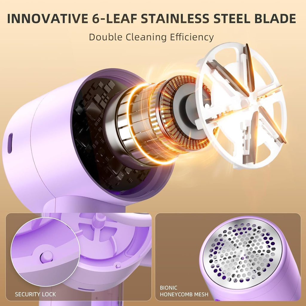 Fabric Shaver, Lint Remover Rechargeable, Electric Portable Sweater Defuzzer with 3 Speeds, 6 Leaf Blades, Digital LED Display to Remove Pilling for Clothes, Rosa