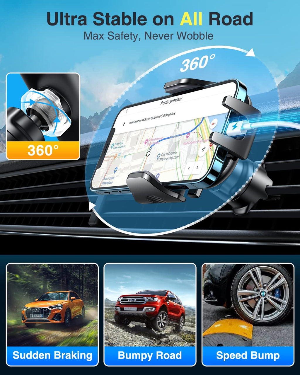 [True Military-Grade] Car Phone Holder VANMASS [2024 Strongest Suction & Clip] Cell Phone Mount for Dashboard Windshield Vent Truck Accessories Cradle Dash Stand for iPhone 16 Pro Max 15 14 13 Android