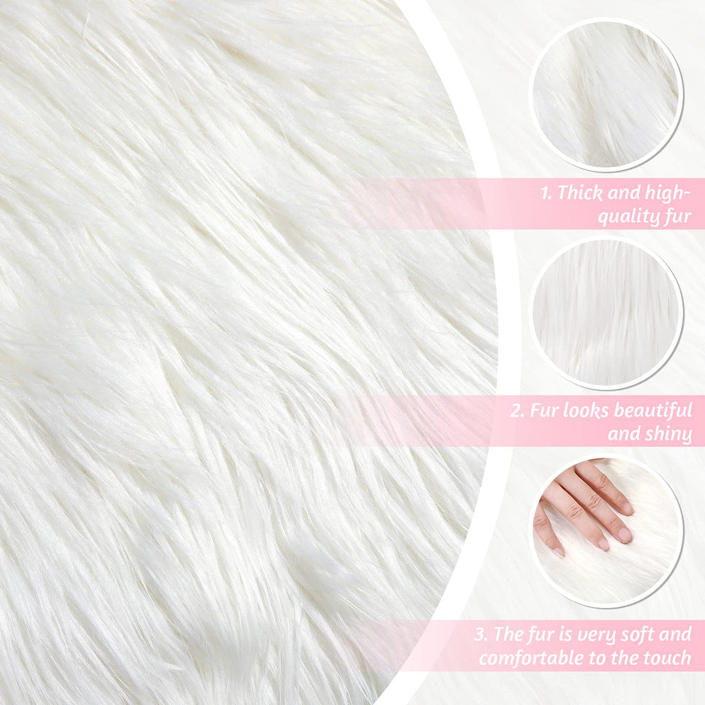Faux Fur Fabric Christmas Fluffy Fuzzy Craft Shaggy Synthetic Plush Patch Sewing Fur Cuts for DIY Halloween Winter Costume Gnome Beard Miniature Dolls Costume Rugs Mats (White,60 x 18 Inch)