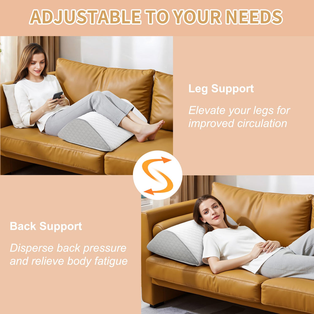 ZNUZDRK Knee Wedge Pillow, 8" Knee Pillow for Back Sleeping, Leg Elevation to Elevate Knee Triangle Pillow Post Surgery Recovery, Leg Pillow for Knee Support, Hip Back Pain Relief