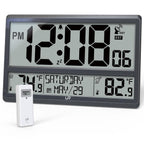 LFF Atomic Clock, Never Needs Setting, Battery Operated, Atomic Wall Clock with Indoor/Outdoor Temperature, Wireless Outdoor Sensor, Large Display Digital Calendar Clock for Elderly