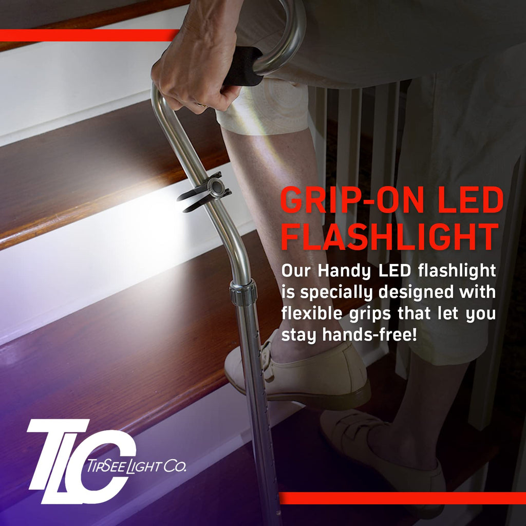 TipSee Light Co Cane-Lite Hands-Free LED Flashlight, 100 Lumen, Battery Powered, Durable, Portable, Water Resistant, IPX4, for Walking at Night, Elderly Accessibility