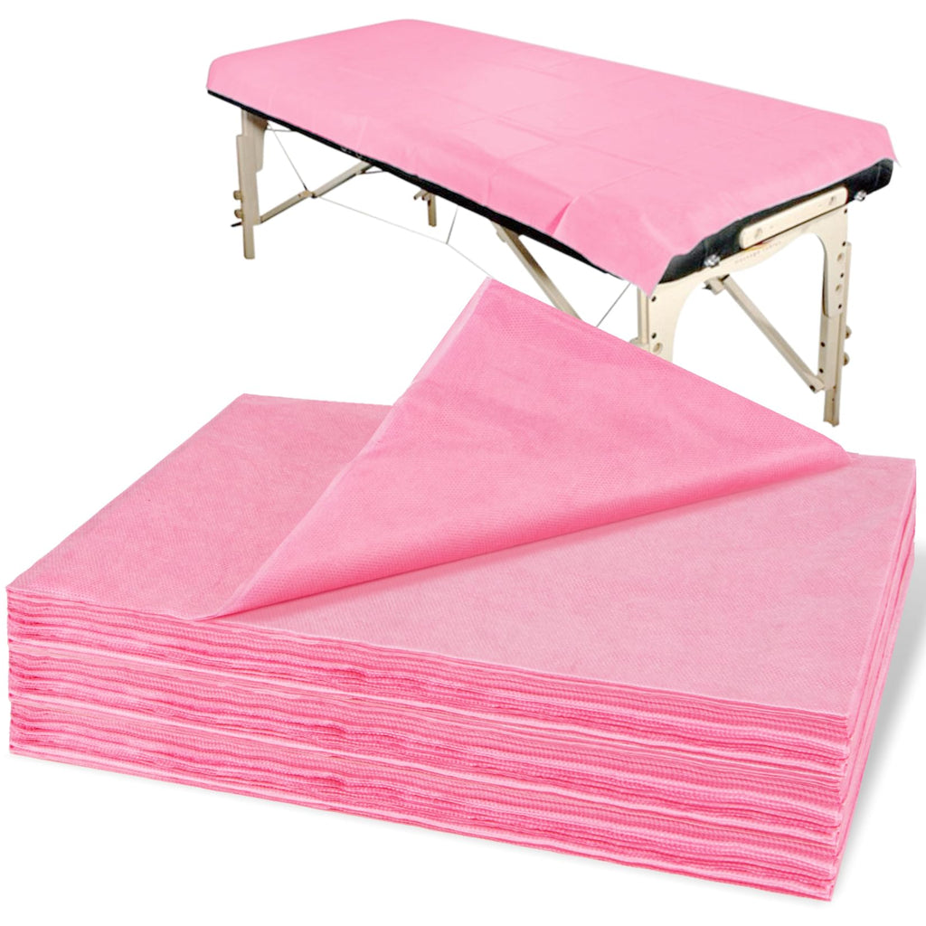 Massage Table Sheets - Disposable Bed Sheets 31" x 70" Waterproof Massage Table Cover Non-woven Disposable Bed Sheets for Travel, Massage, Spa, Tattoo, Beauty, Pink (18PCS) (24) (White) (24pcs pink)