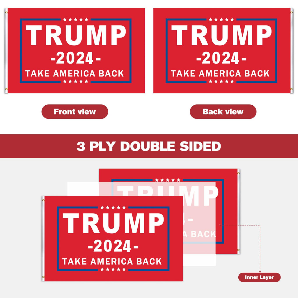 Trump 2024 Flag 3x5 outdoor Double Sided Take America Back Trump Flag 3ply Heavy Duty Polyester Anti-UV Fading Donald Trump Flag 2024 For President Trump Flags with 2 Brass Grommets 4 Rows Stitched