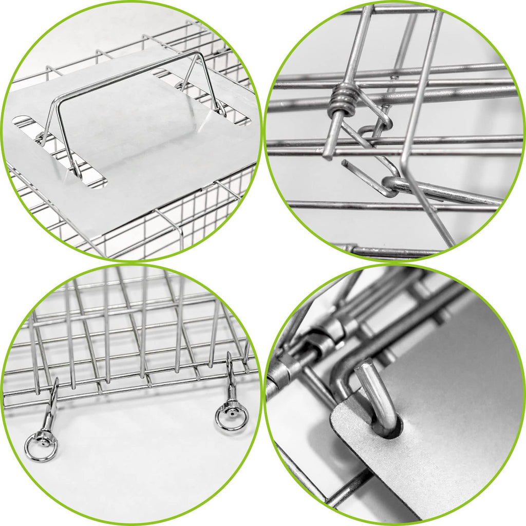 2-Pack H&B Live Animal Cage Trap,Folding 32x10x12 inch Humane Cat Trap for Stray Cats,Raccoons,Squirrel,Skunk,Mole,Groundhog,Opossums Armadillo,Rabbit,Catch and Release(Silver)