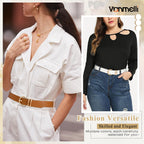 VONMELLI 3 Pack Women's Leather Belts for Jeans Dresses Ladies Waist Belt with Fashion Gold Buckle Black White Brown S 25-31