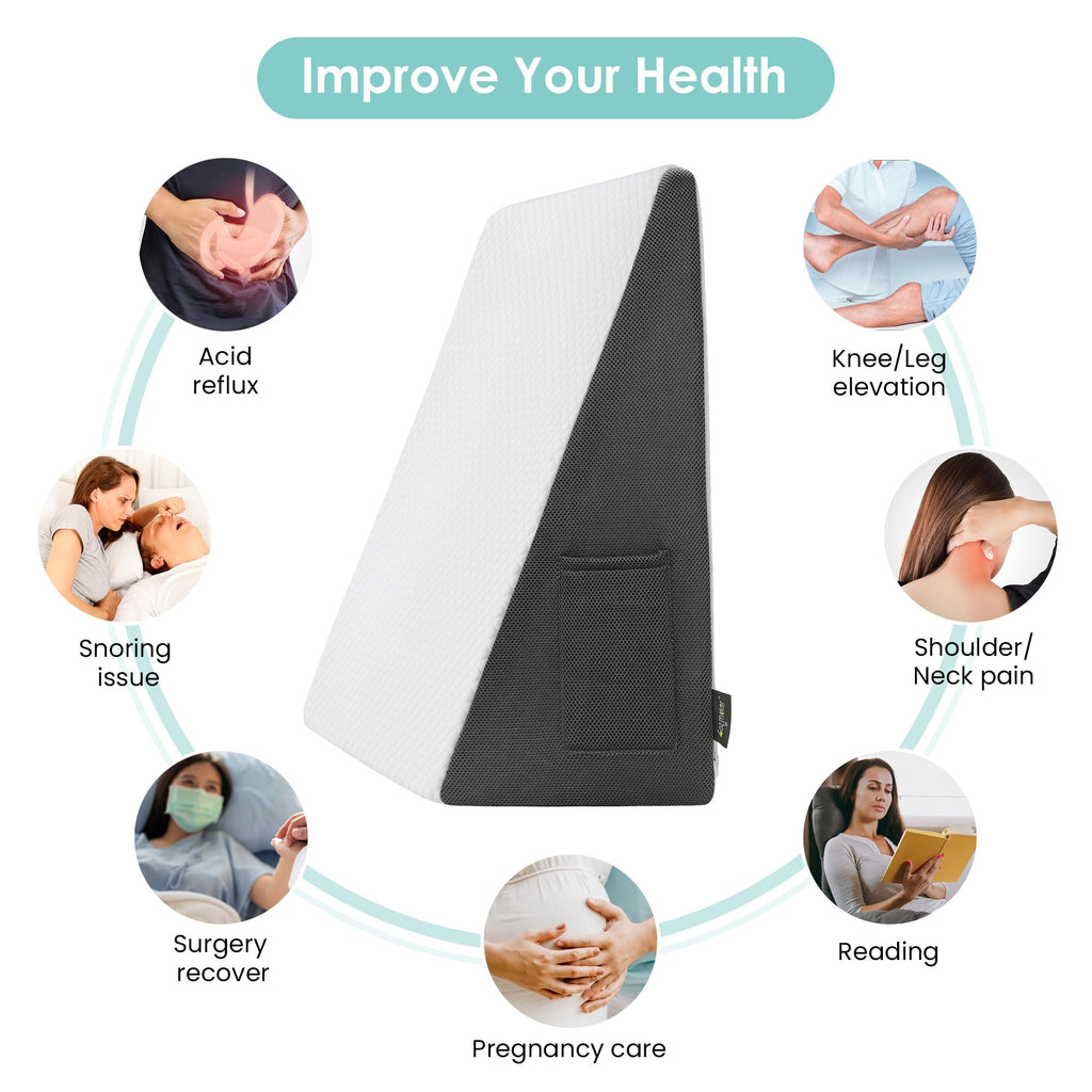 Cozymaker 12" Bed Wedge Pillow for Sleeping After Surgery, Back Support, Leg Elevation, Gerd Acid Reflux, Relief Neck Pain, Sleep Apnea, Snoring, Cooling Memory Foam Triangle Incline Wedge