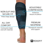 ROXOFIT Calf Brace for Torn Calf Muscle and Shin Splint Pain Relief - Calf Compression Sleeve for Lower Leg Injury, Strain, Tear - Neoprene Runners Tibia Splints Wrap for Men and Women