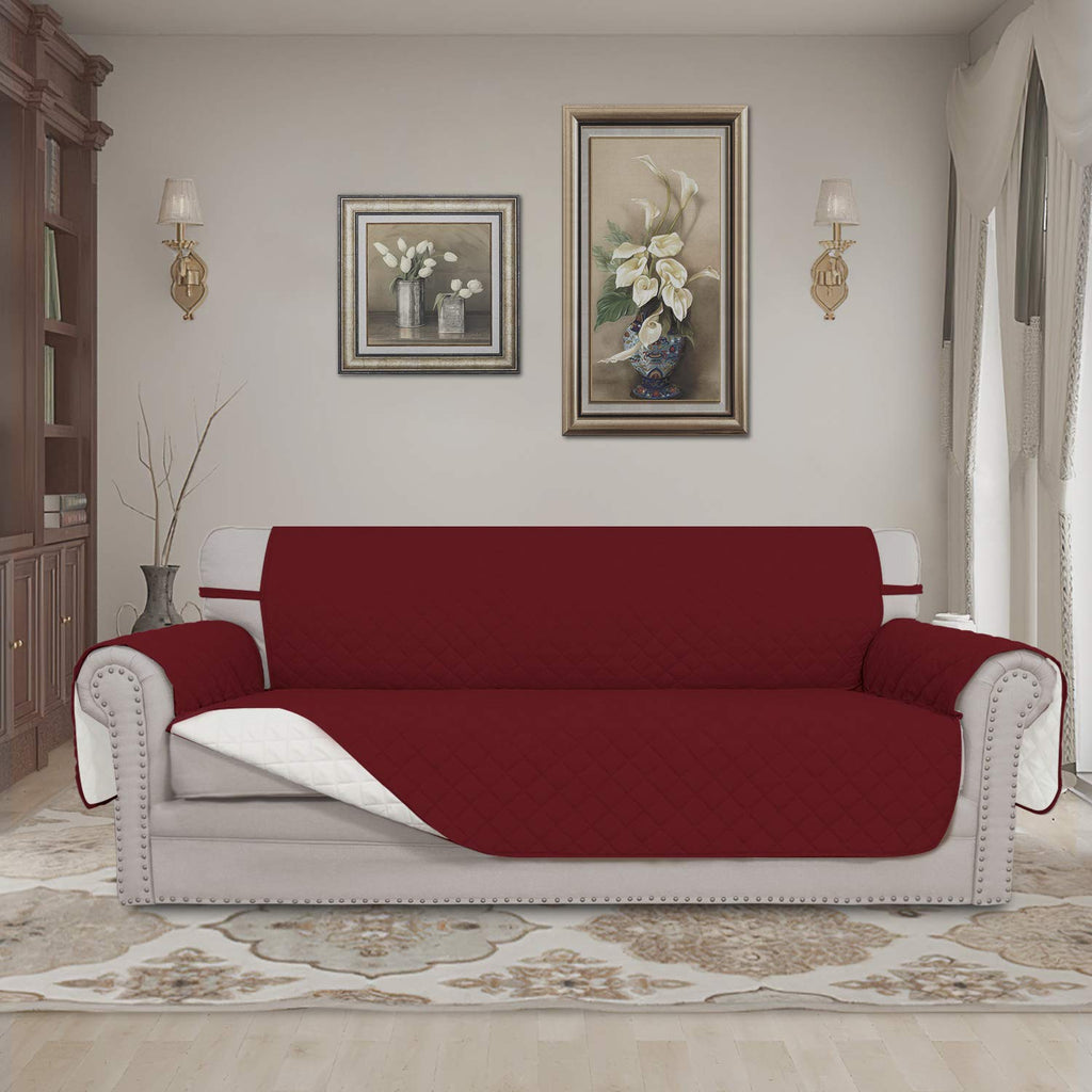 Easy-Going Reversible Couch Cover for 3 Cushion Couch Sofa Cover for Dogs Water Resistant Furniture Protector Cover with Foam Sticks Elastic Straps for Pet Cat (Sofa, Christmas Red/Ivory)