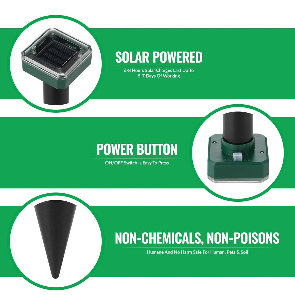 Mole Repellent Solar Powered for Lawns, 8 Pack Gopher Repellent Ultrasonic Solar Powered for Outdoor & Solar Mole Groundhog Vole Rodent Repellent for Yard