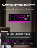 MASHI Digital Wall Clock, 17.3" Large Display Digital Clock with Remote Control, Auto-Dimming Wall Clock with Night Light, DST, Date Week,Temp for Living Room, Bedroom, Decor, Gift for Elderly