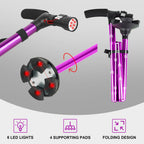 Folding Cane with Led Light, Adjustable Canes for Men and Women, Walking Stick for Elderly with Cushion Handle and Pivoting Quad Base for Hiking Mountain Climbing Backpacker-Purple……