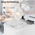 DUMOS Countertop Ice Maker with Handle, 26lbs/24H Portable Ice Machine, 9 Bullet Ice Cubes Ready in 6 Mins, Self-Cleaning, Quiet Compact Ice Maker for Home, Kitchen, RV, Camping, White