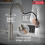 Delta Finnridge Brushed Nickel Kitchen Faucet with Pull Down Sprayer, High Pressure ProClean Spray Modern Single Hole Kitchen Sink Faucet, Stainless 19730LF-SS
