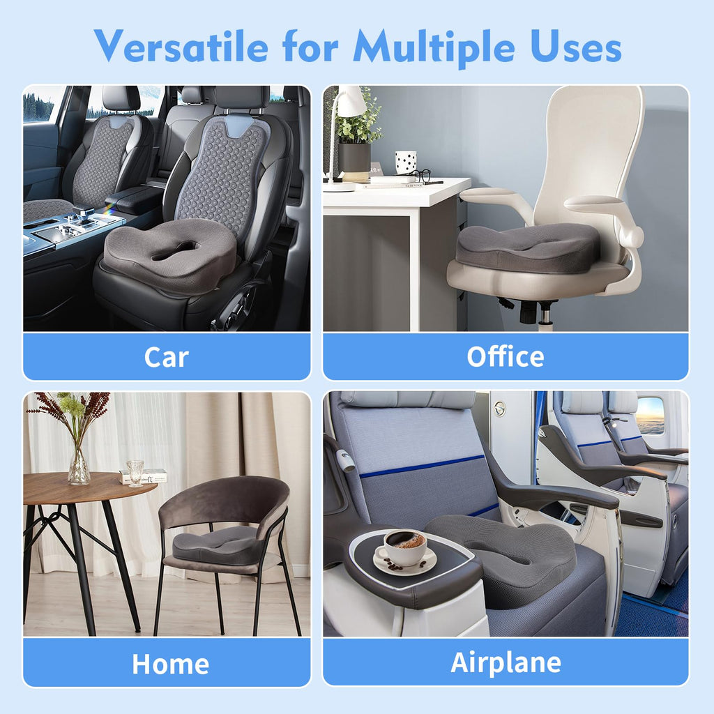 XL Pressure Relief Seat Cushion - Memory Foam Home, Car & Office Chair Cushion for Long Sitting Butt Pillow Tailbone Pain Relief Coccyx Sciatica Pillow for Hip & Back Pain