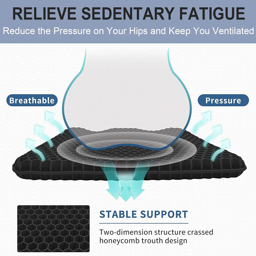 Gel Seat Cushion for Long Sitting Pressure Relief (Extra Large & Thick) - Non-Slip Gel Chair Cushion for Back,Sciatica,Tailbone Pain Relief - Seat Cushion for Office Desk Chair,Car Seat,Wheelchair