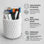 Rotating Pen Holder for Desk, 5 Slots Easthetic Pencil holder Desk Organizer Supplies and Accessories for Women Girls, Pencil Cup for Office Home Art Supply, White