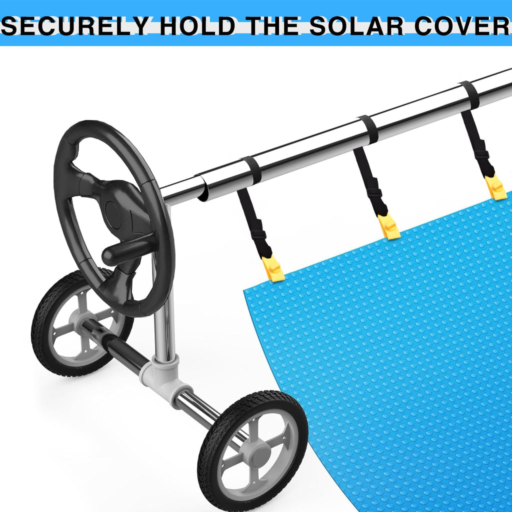24 Pcs Pool Solar Cover Reel Attachment Kit, Solar Cover Reel Blanket Straps and Clips for Universal Inground Swimming Pool (Yellow, Straps)