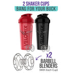 VELOMIX -2 Pack- 28 oz Protein Shaker Bottles for Protein Mixes - 2x Wire Whisk | Leak Proof Shaker Cups for Protein Shakes | Protein Shaker Bottle Pack | Shakers for Protein Shakes - Black&Red