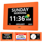 LXBYJKJ 7 Inch Digital Clock with Day and Date for Elderly Alzheimer's Dementia Clock Customizable Alarms 3 Display Modes Large Font Digital Alarm Clock for Seniors Orange