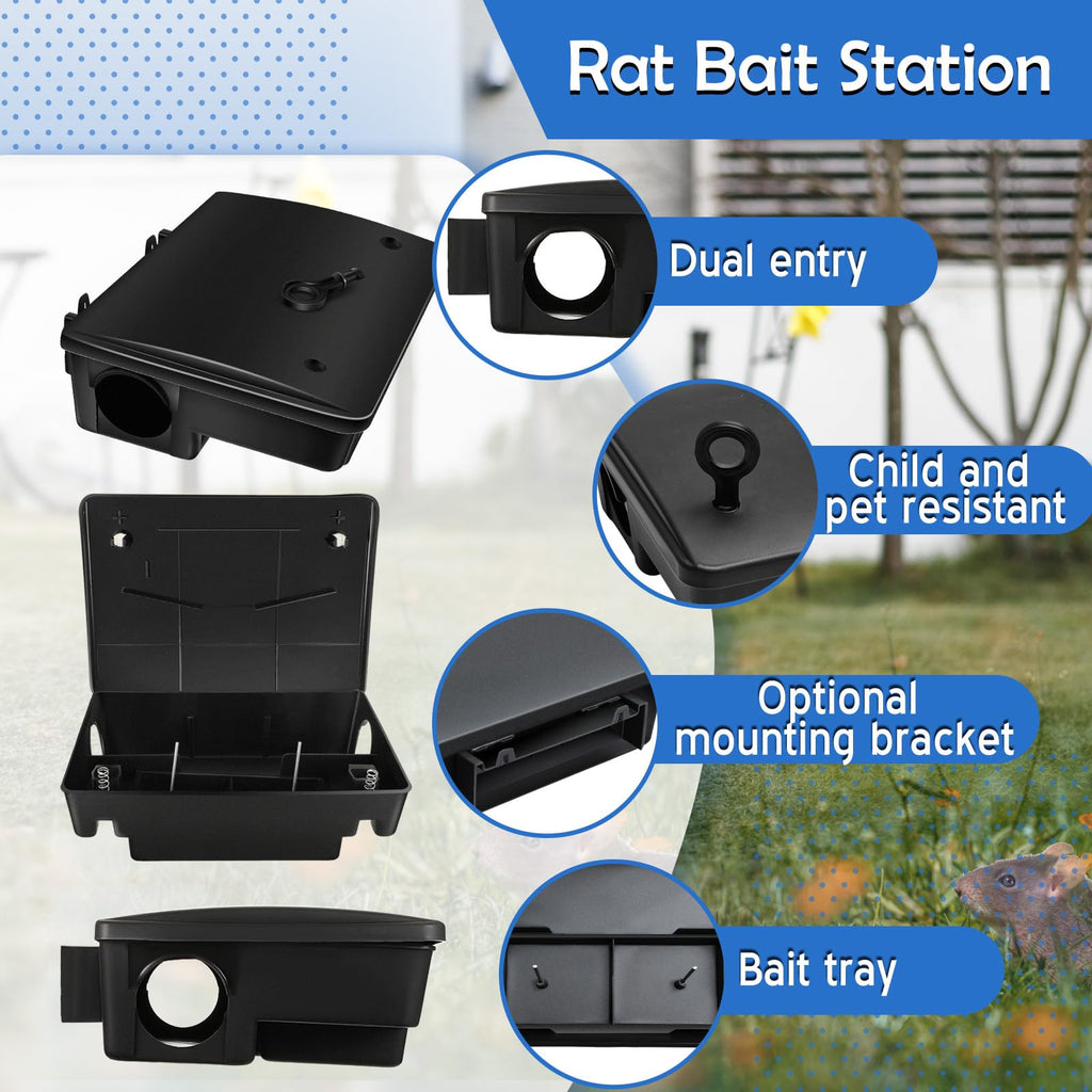 Qualirey Large Rat Bait Station with Key Rat Bait Station Traps Reusable Mouse Traps Smart Tamper Proof Cage House Heavy Duty Bait Boxes for Rodents Outdoor Rats Mice, Bait not Included(4 Pcs)
