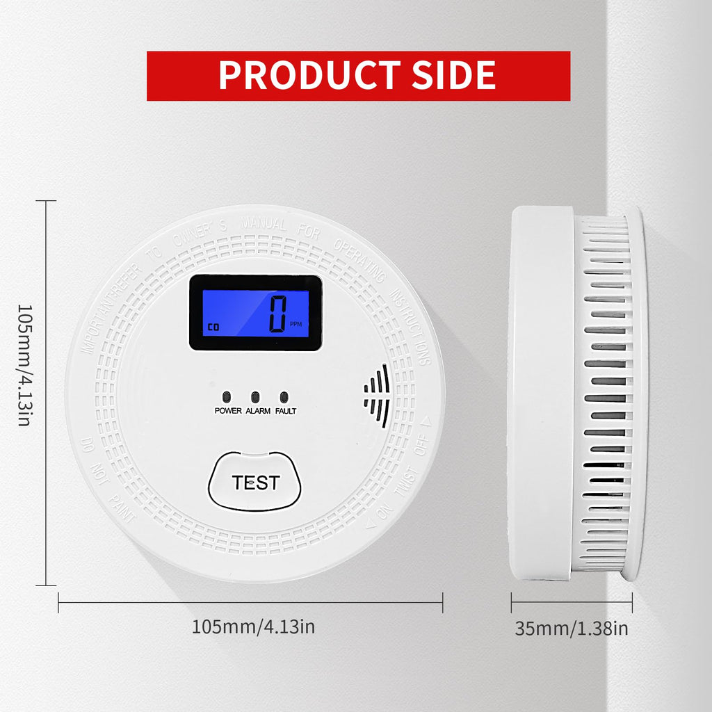 4-Pack,Smoke and Carbon Monoxide Detector,2 in 1 CO & Smoke Alarm,Carbon Monoxide Detectors,Smoke Detector,85dB in Alarm,LCD Screen,Wireless,Easy to Install