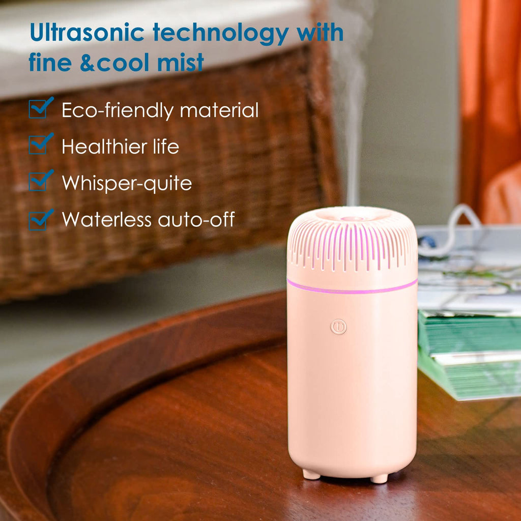 Car Diffuser Humidifier Aromatherapy Essential Oil Diffuser Car Air Freshener Diffuser USB Cool Mist Mini Portable Diffuser for Car Home Office Bedroom (Pink)