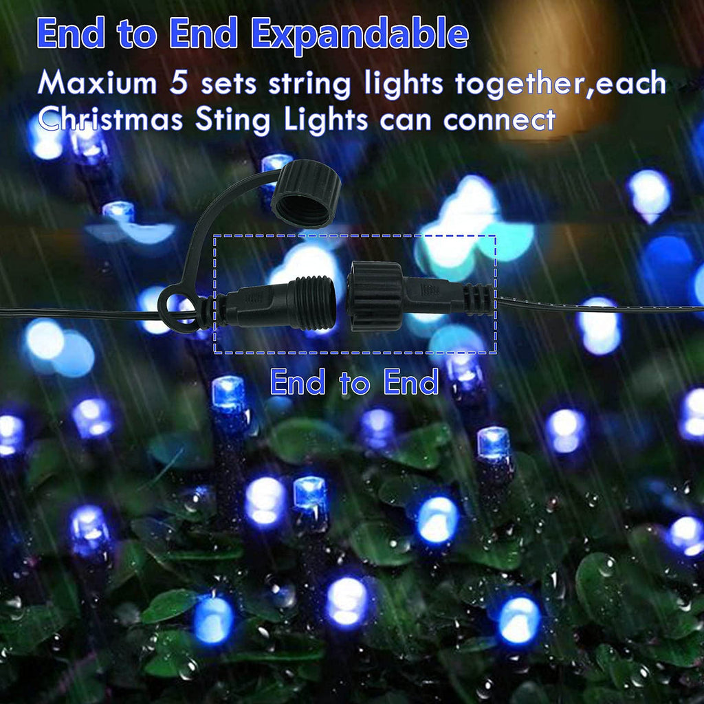 82FT 200 LED Blue Christmas String Lights Outdoor & Indoor, Timer & Memory Function & 8 Modes, Extendable Ultra Bright Green Wire Mini Twinkle Lights for Xmas Tree Patio Holiday Party Decor (Blue)