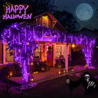 JMEXSUSS 2 Pack Purple Solar Halloween Lights, 16 Tube 288 LED Solar Meteor Shower Rain Lights, Solar Christmas Lights Outdoor Waterproof for Tree Halloween Christmas Decorations