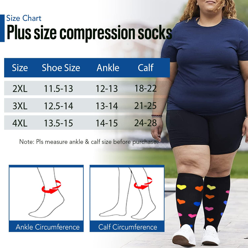 Iseasoo Plus Size Compression Socks for Women & Men Wide Calf 20-30mmhg Extra Large Support Socks for Nurses Circulation(2XL)