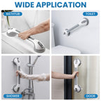 LEVERLOC Grab Bars for Bathtubs and Showers, 17inch Handicap Grab Bars with Two Suction Cups, Easy to Install & Remove Bathroom Shower Grab Bar for Seniors, Suction Shower Handle for The Elderly, Gray