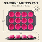 BRONYPRO Silicone Muffin Pans for Baking with Metal Frame, Egg Bite Molds, Cupcake Pans 12 Regular Size, Muffin Tins Easy to Pop Nonstick Non Toxic Bakeware for Oven,Rose Pink