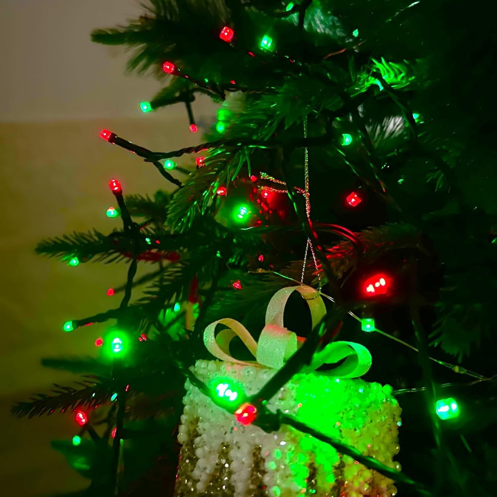 82FT 200 LED Red Green Christmas Lights Outdoor/Indoor, Timer & Memory Function & 8 Modes, Extendable Green Wire, Waterproof Fairy String Lights for Xmas Tree Holiday Party Garden Yard (Red & Green)
