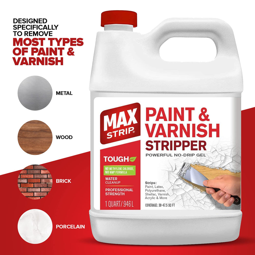 Max Strip Paint & Varnish Stripper 32oz - Paint Stripper for Multiple Layers of Acrylic, Latex, Oil & Water-Based Paints, varnishes. for Wood, Metal, Masonry, Plaster, Tile, molding.