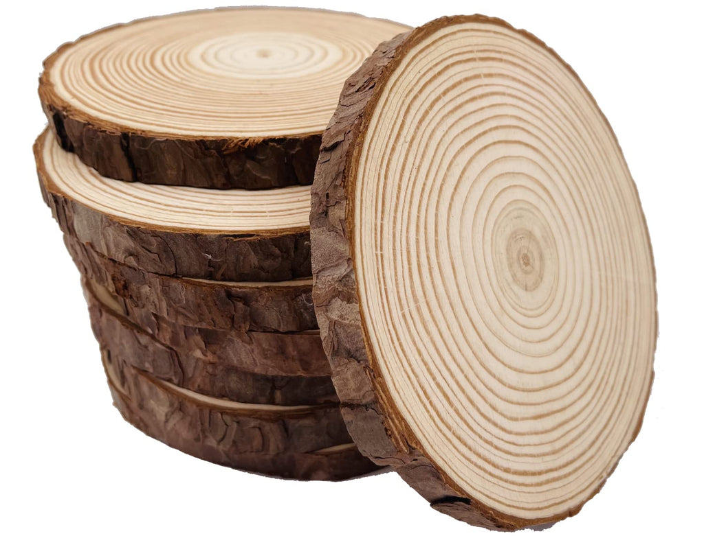 Unfinished Natural with Tree Bark Wood Slices 9 Pcs 5.1-5.5inch Disc Coasters Wood Coaster Pieces Craft Wood kit Circles Crafts Christmas Ornaments DIY Crafts with Bark for Crafts Rustic Wedding