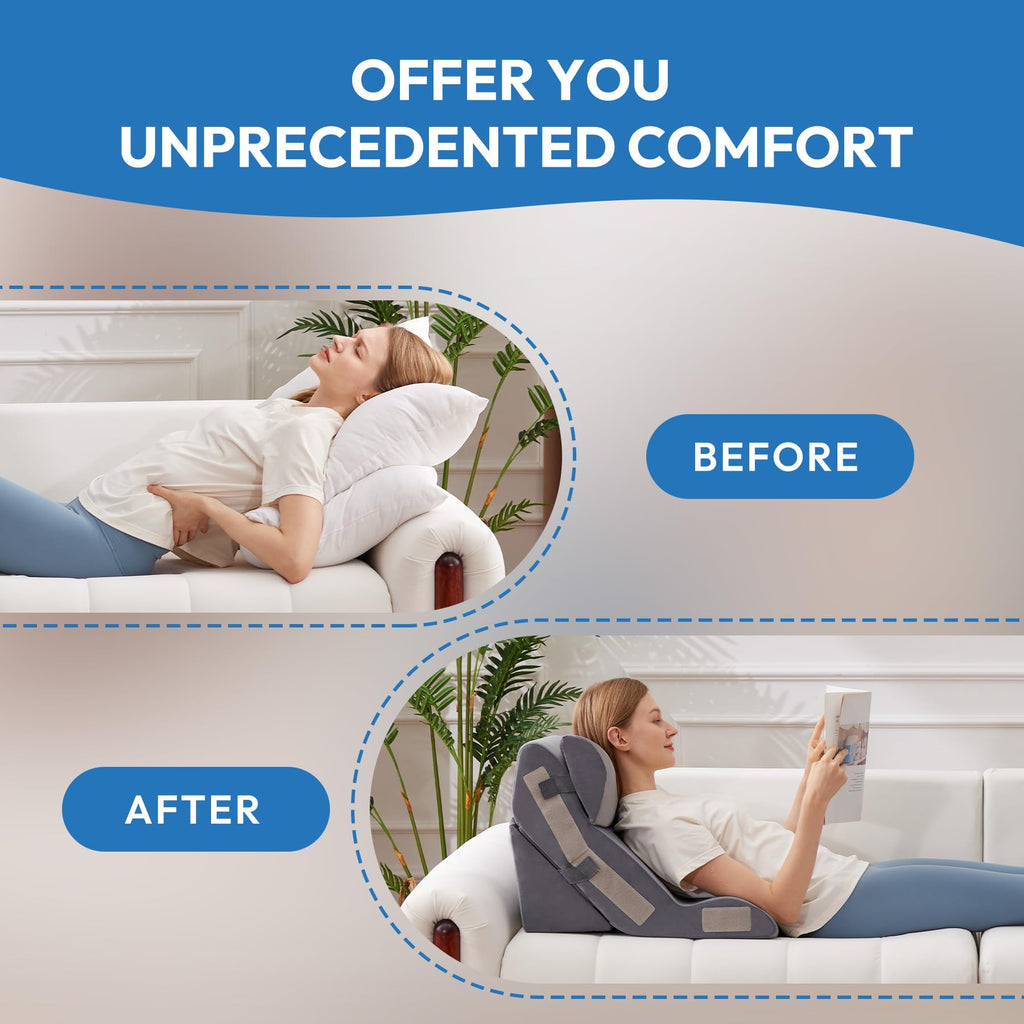 Ahpmeoa 3PCS Orthopedic Bed Wedge Pillow Set for Sleeping, Sitting up in Bed, 6-in-1 Foam Wedge Pillow for Acid Reflux & Back Pain Relief, Post Surgery Pillows for GERD & Snoring, Plush Grey