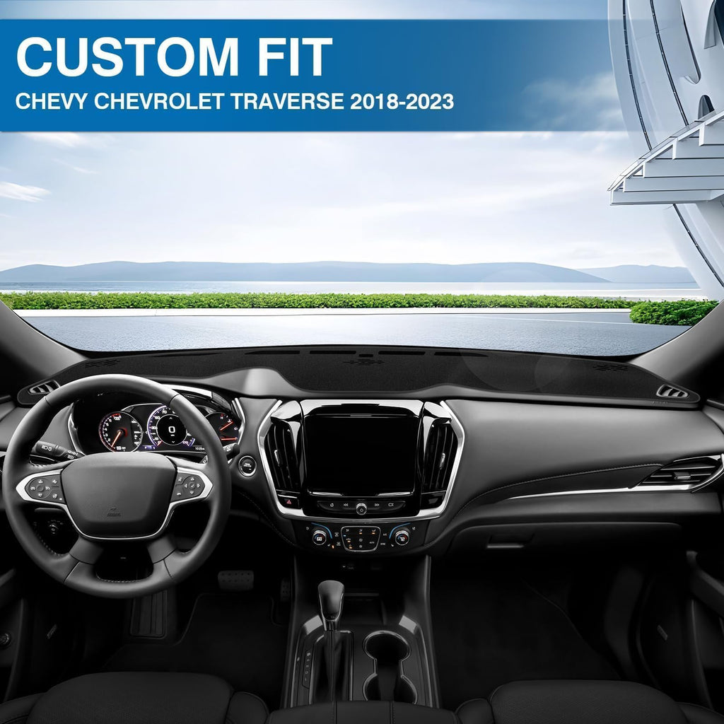 KUST Black Dash Cover for Chevy Chevrolet Traverse 2018-2023 (L, LS, LT,Premier, High Country) Polyester Dashboard Cover Non-Slip Interior Accessories for Traverse Custom Fit Dash Mat