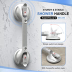 DAILYLIFE Shower Grab Bar for Bathtubs and Showers, 15 inch Heavy Duty Shower Handle with Strong Suction Cup, 300lbs Safety Shower Handrails for Seniors and Elderly, White
